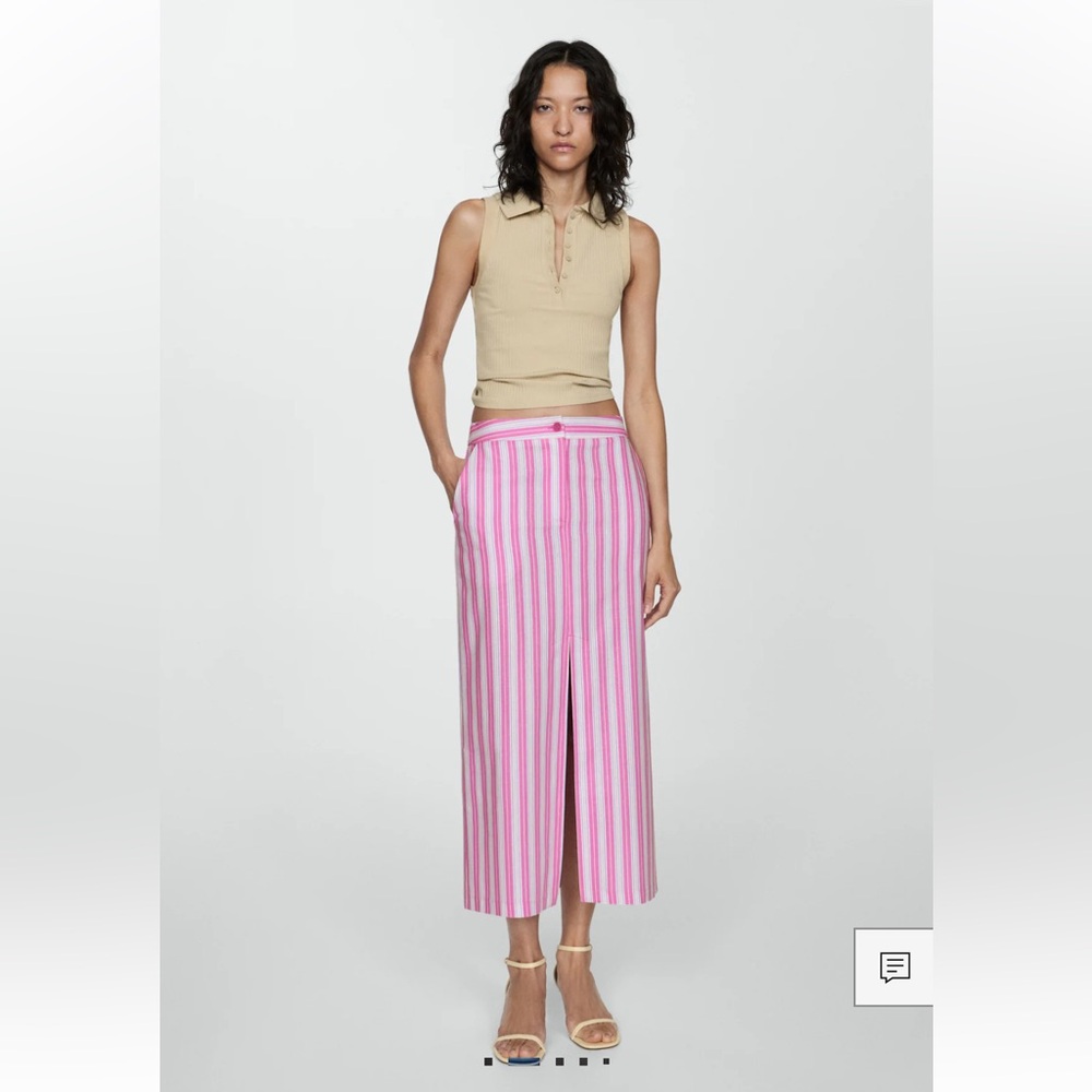 MANGO Capri Mixed Stripe Ramie & Cotton Skirt